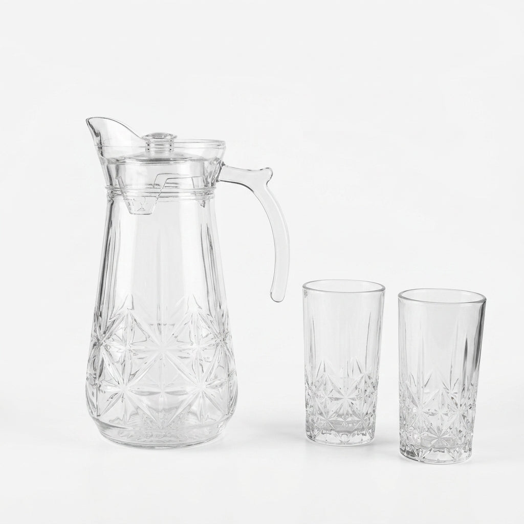 Crystal Cut Glass Jug 1700ML &  6 Tumbler