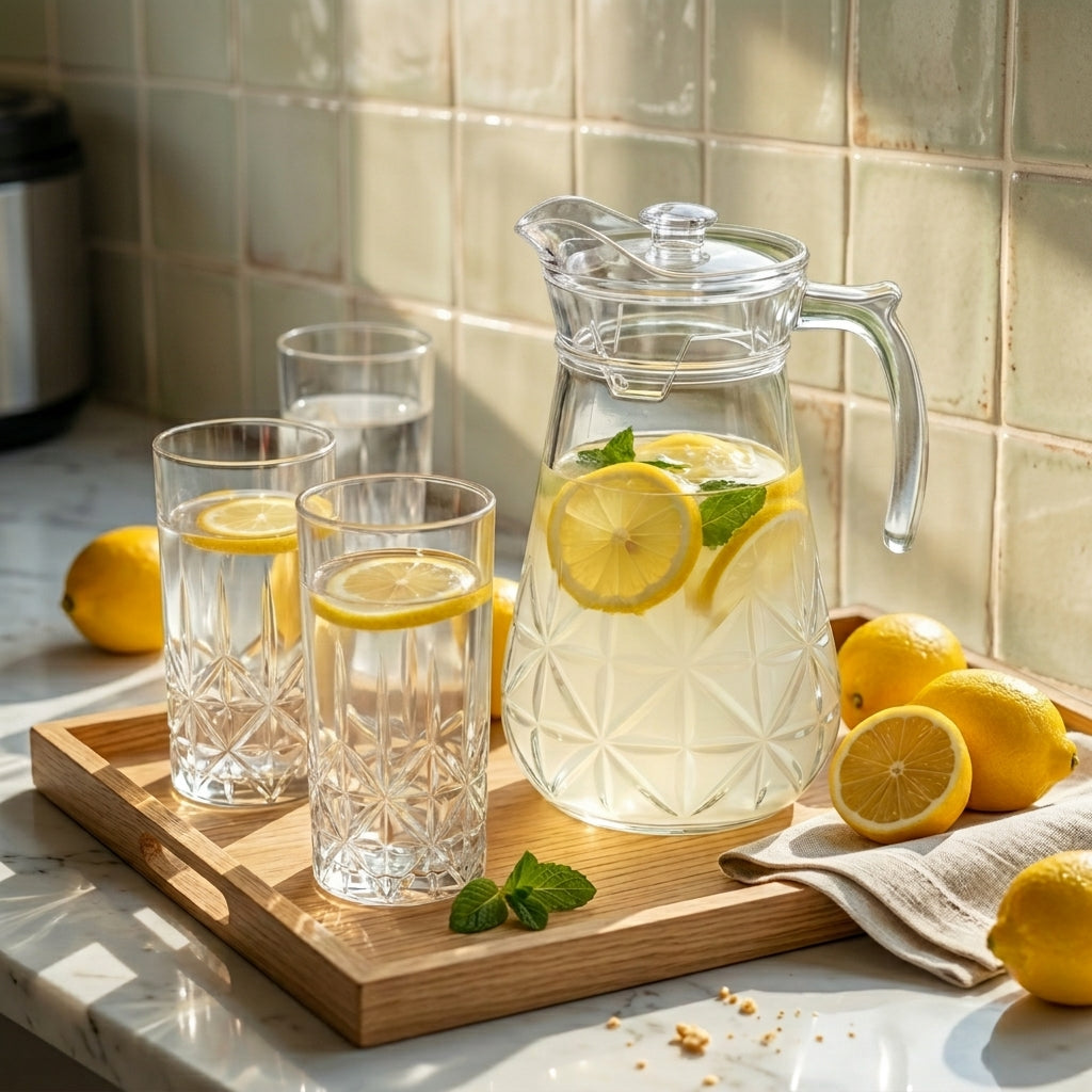 Crystal Cut Glass Jug 1700ML &  6 Tumbler