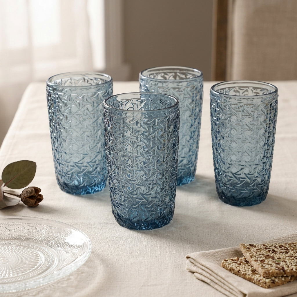 Textured Blue Highball Glass 380 ML