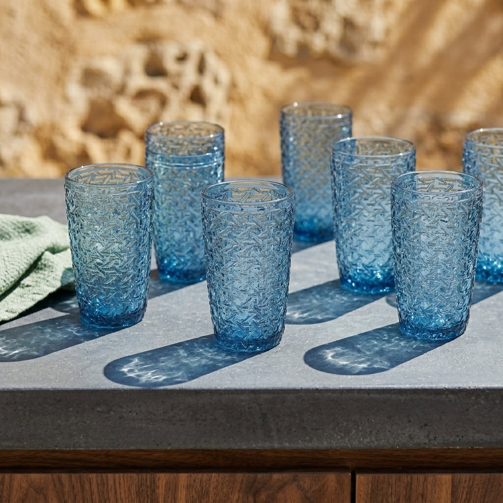Textured Blue Highball Glass 380 ML